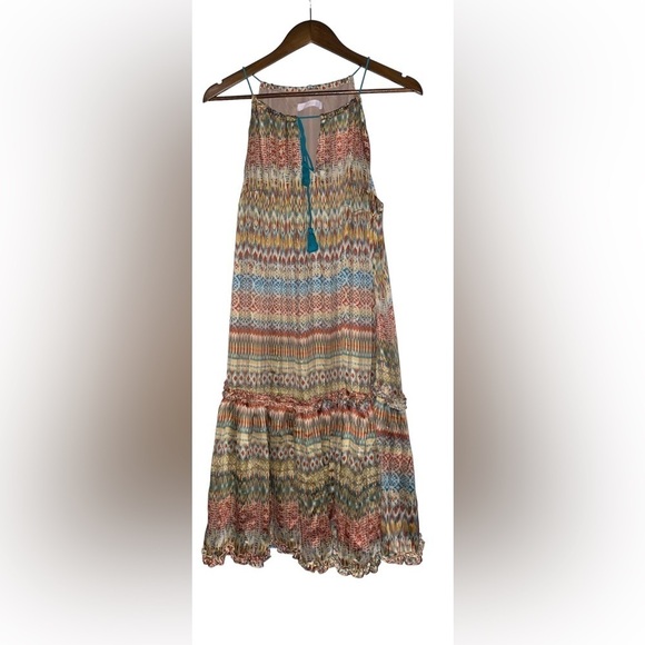Ces Femme Bari Women Midi Dress Keyhole Front L Boho Hippie Festive Multicolored - Picture 2 of 6